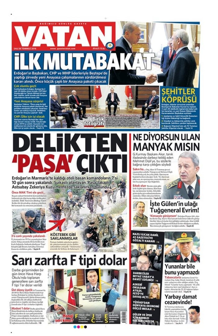 Günün gazete manşetleri 26 Temmuz 2016