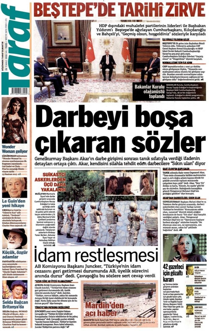 Günün gazete manşetleri 26 Temmuz 2016