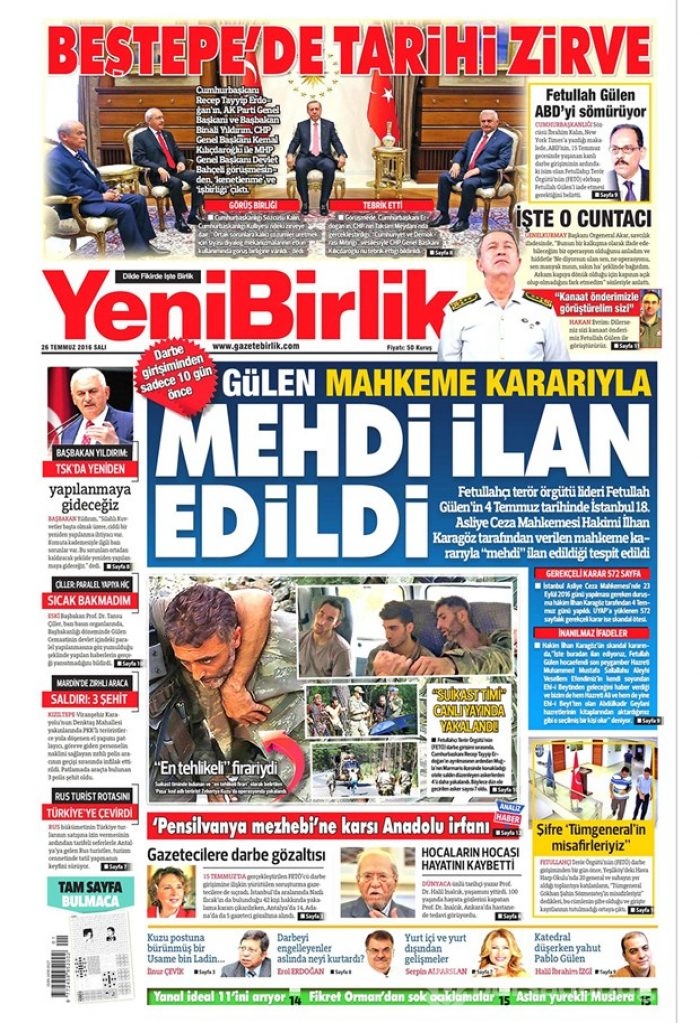 Günün gazete manşetleri 26 Temmuz 2016