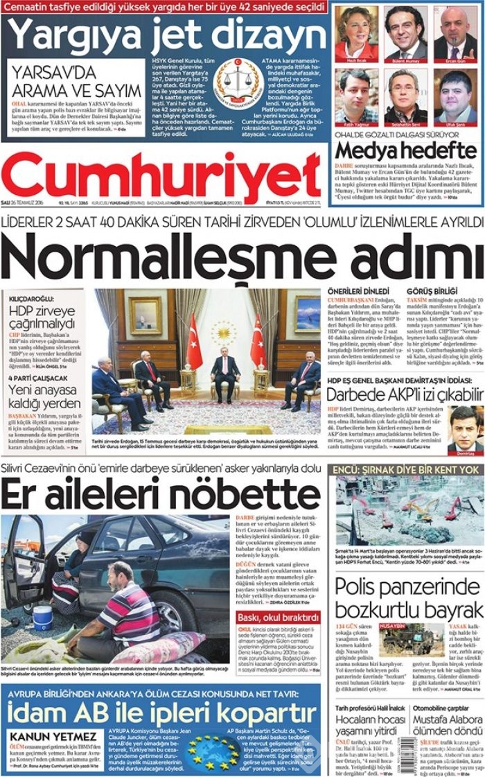 Günün gazete manşetleri 26 Temmuz 2016