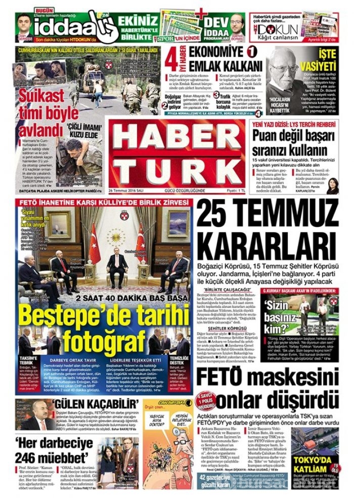Günün gazete manşetleri 26 Temmuz 2016