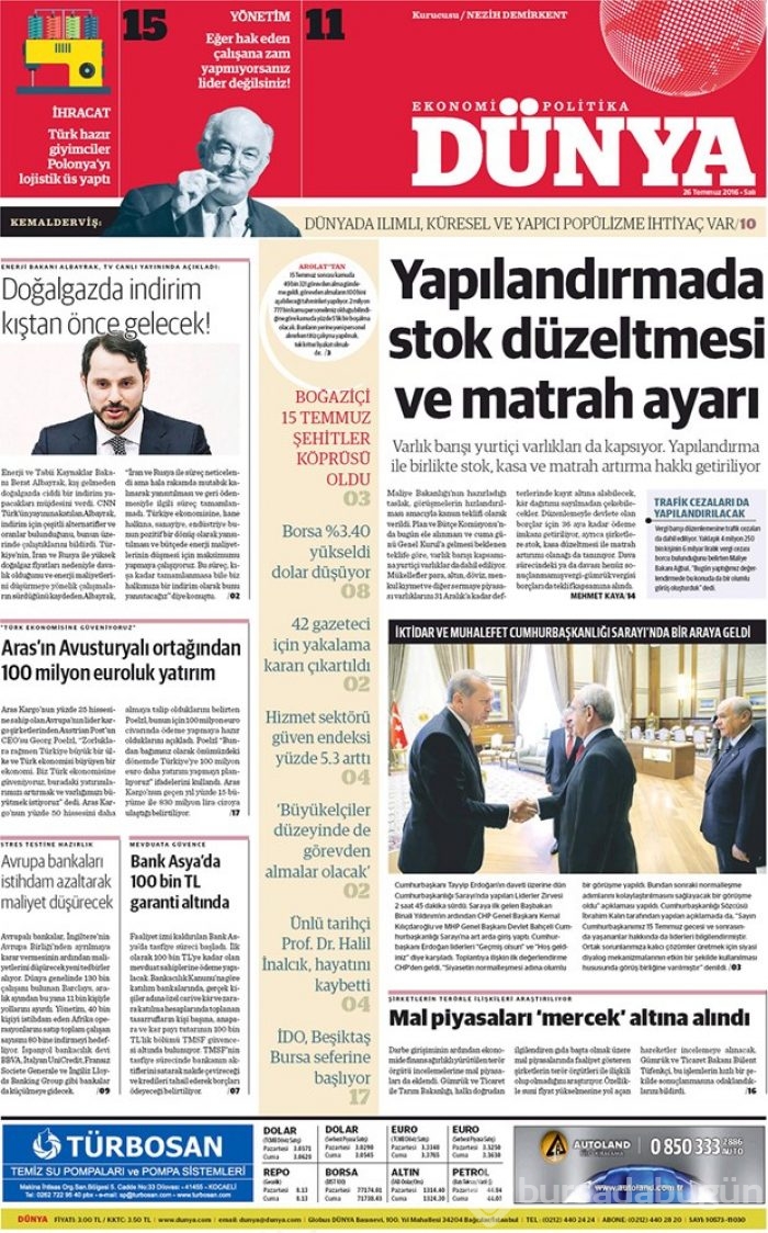 Günün gazete manşetleri 26 Temmuz 2016