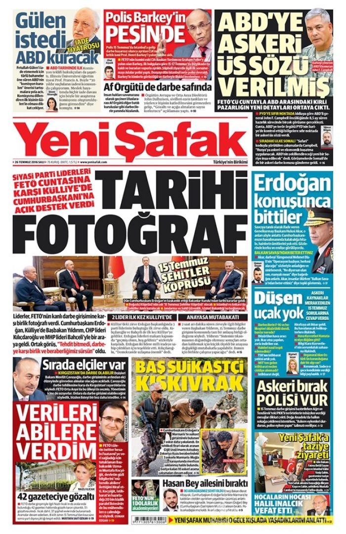 Günün gazete manşetleri 26 Temmuz 2016