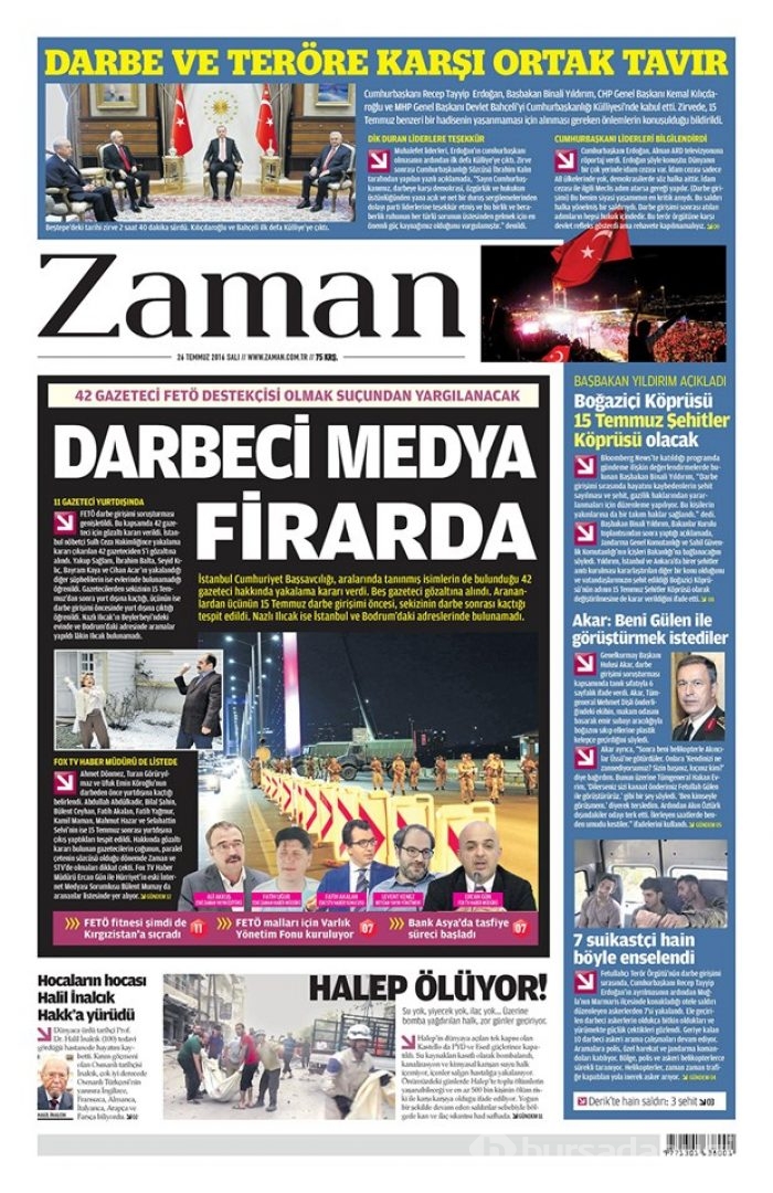 Günün gazete manşetleri 26 Temmuz 2016