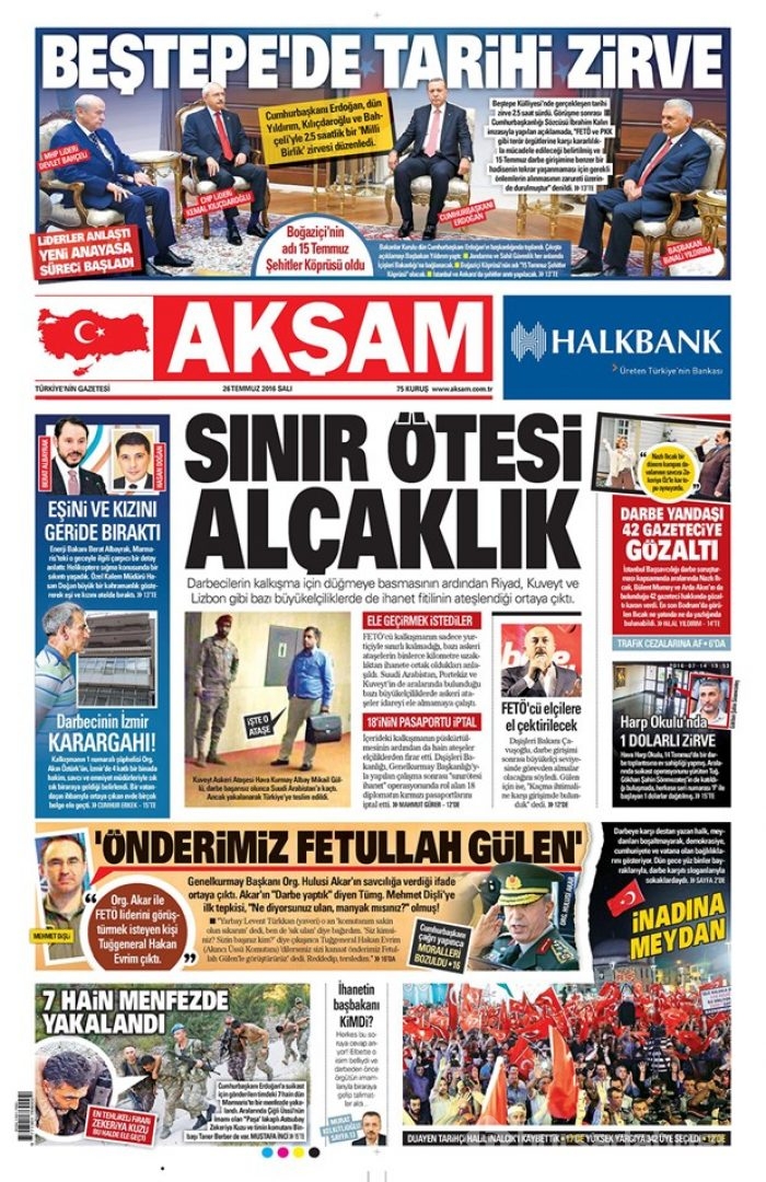 Günün gazete manşetleri 26 Temmuz 2016