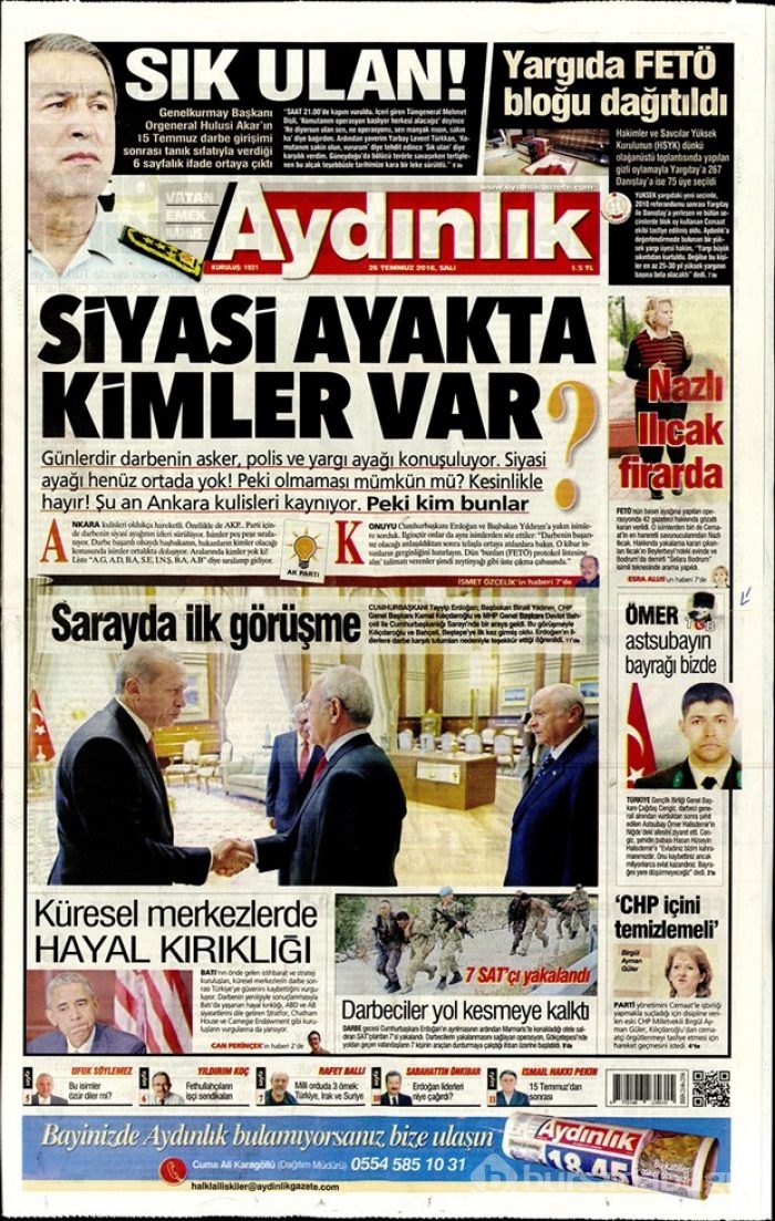 Günün gazete manşetleri 26 Temmuz 2016