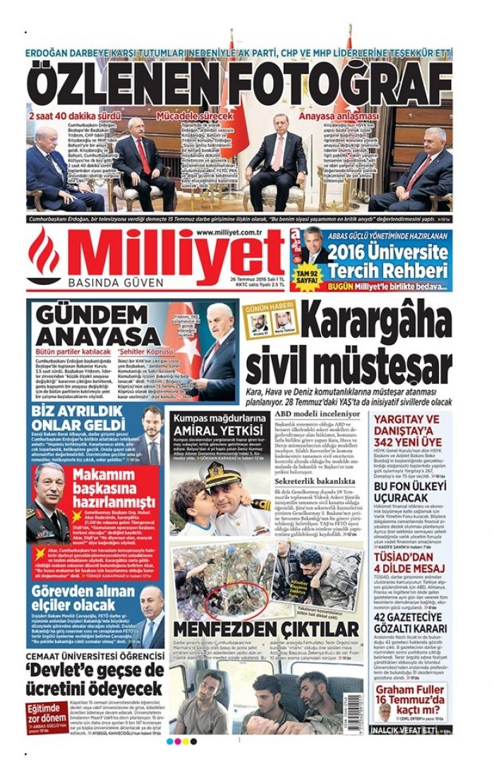 Günün gazete manşetleri 26 Temmuz 2016