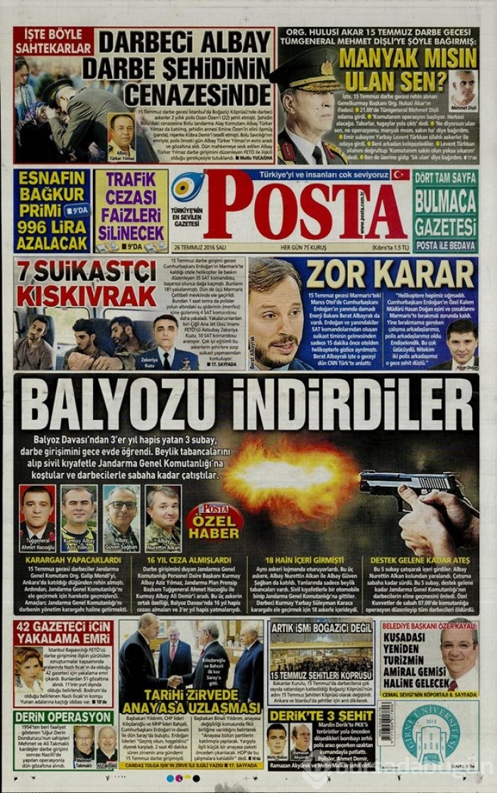 Günün gazete manşetleri 26 Temmuz 2016