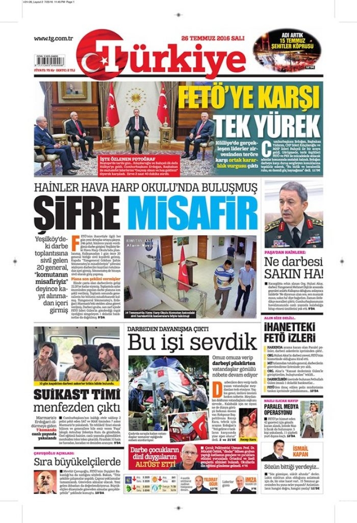 Günün gazete manşetleri 26 Temmuz 2016