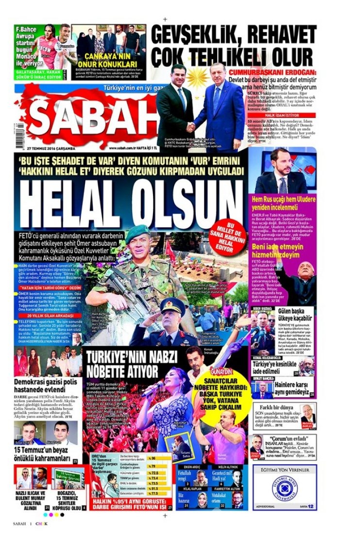 Günün gazete manşetleri 27 Temmuz 2016