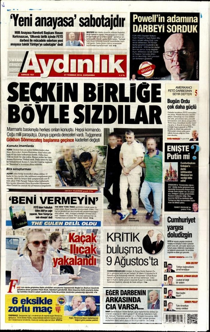 Günün gazete manşetleri 27 Temmuz 2016