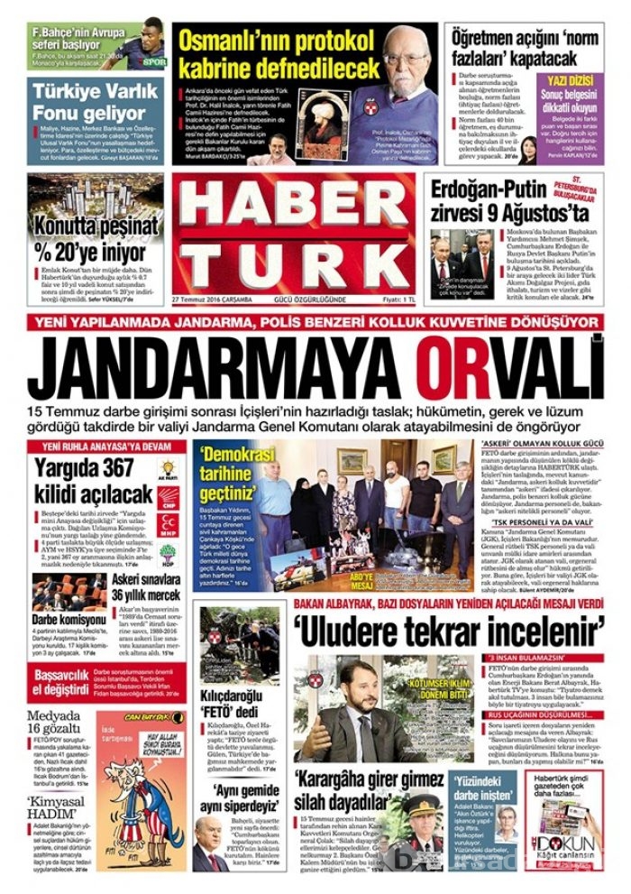 Günün gazete manşetleri 27 Temmuz 2016