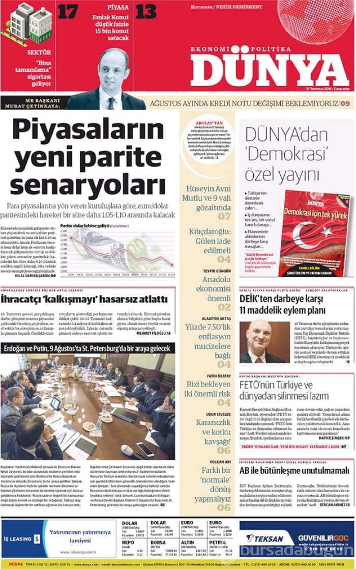 Günün gazete manşetleri 27 Temmuz 2016