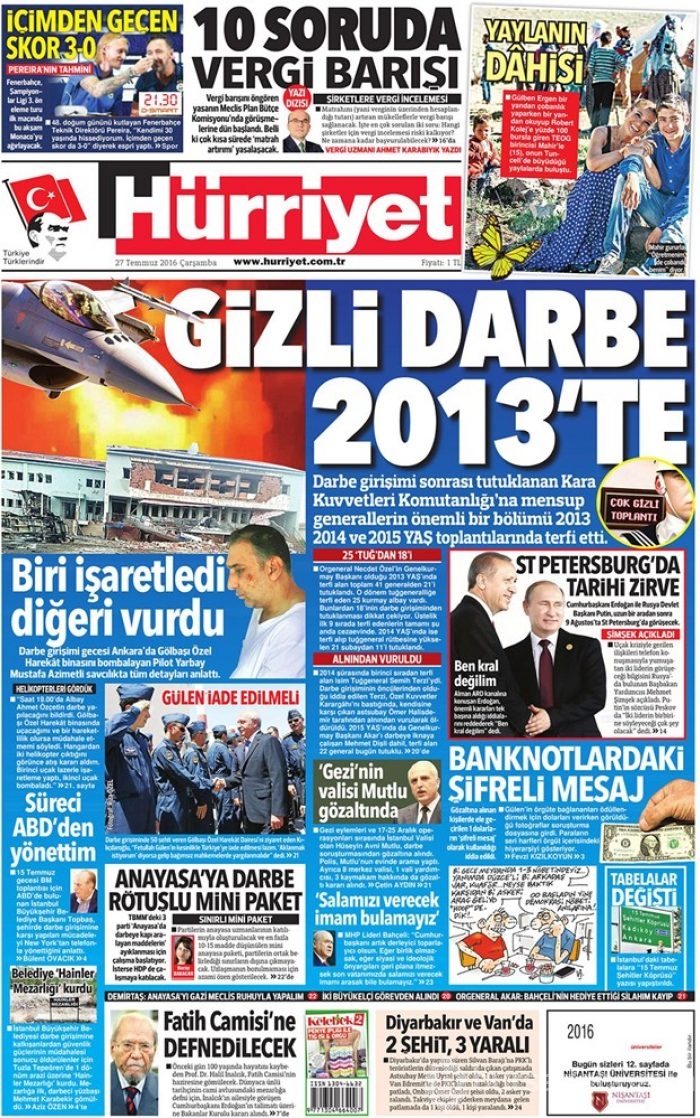 Günün gazete manşetleri 27 Temmuz 2016