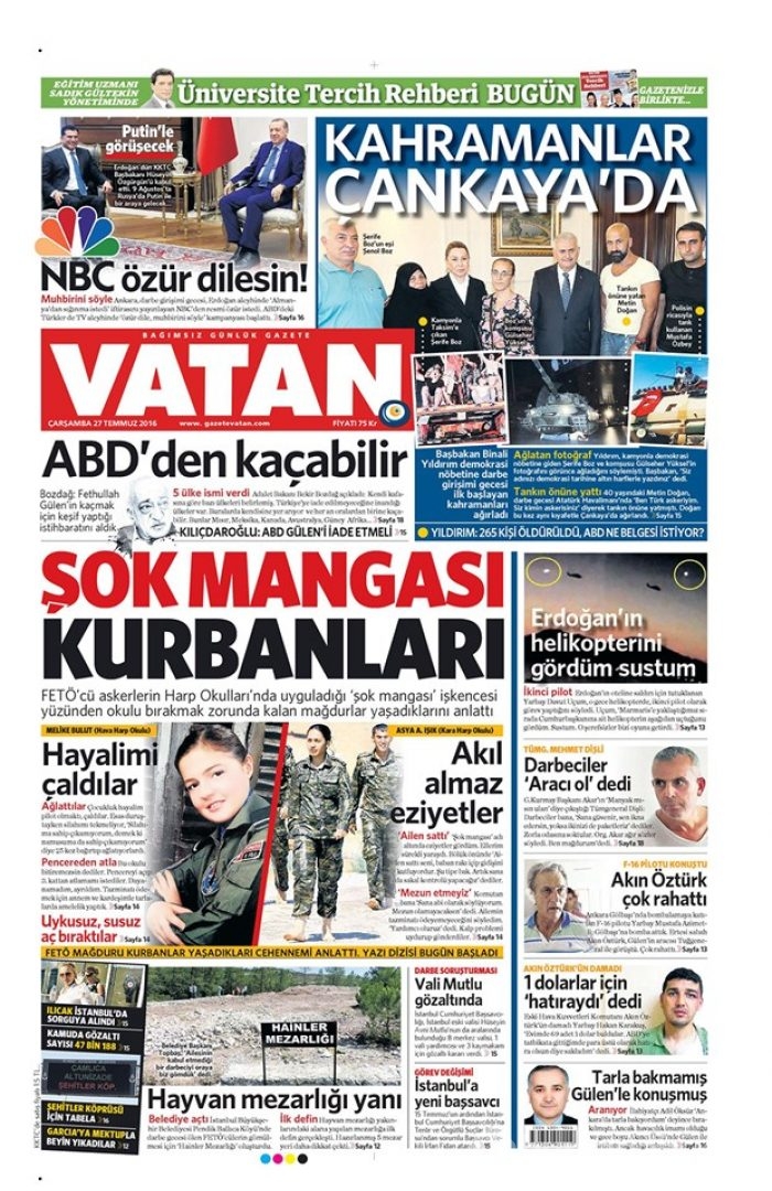 Günün gazete manşetleri 27 Temmuz 2016