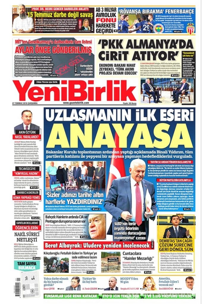 Günün gazete manşetleri 27 Temmuz 2016
