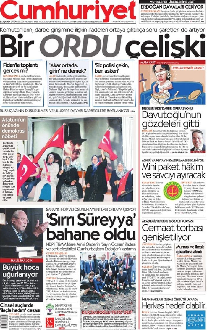 Günün gazete manşetleri 27 Temmuz 2016