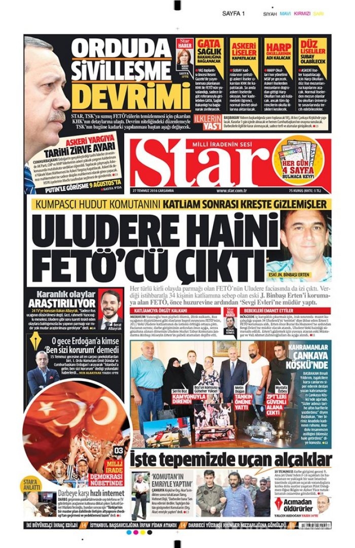 Günün gazete manşetleri 27 Temmuz 2016