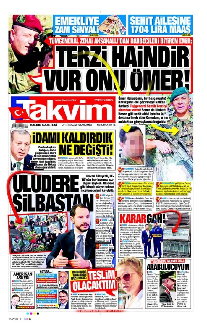 Günün gazete manşetleri 27 Temmuz 2016