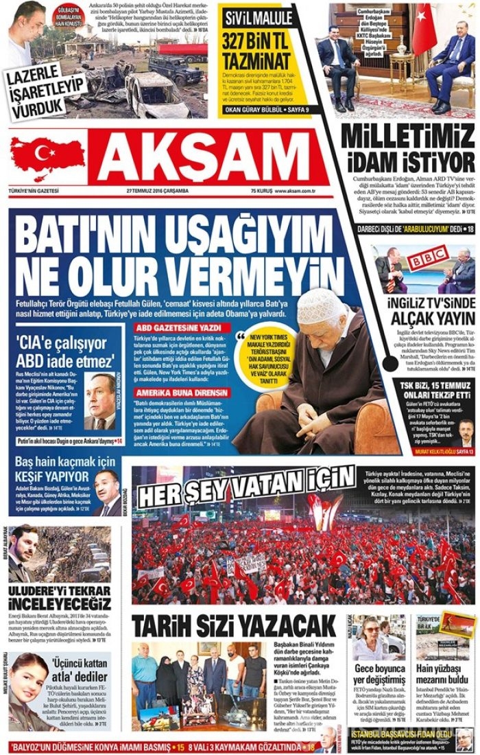 Günün gazete manşetleri 27 Temmuz 2016