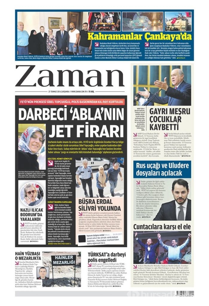 Günün gazete manşetleri 27 Temmuz 2016