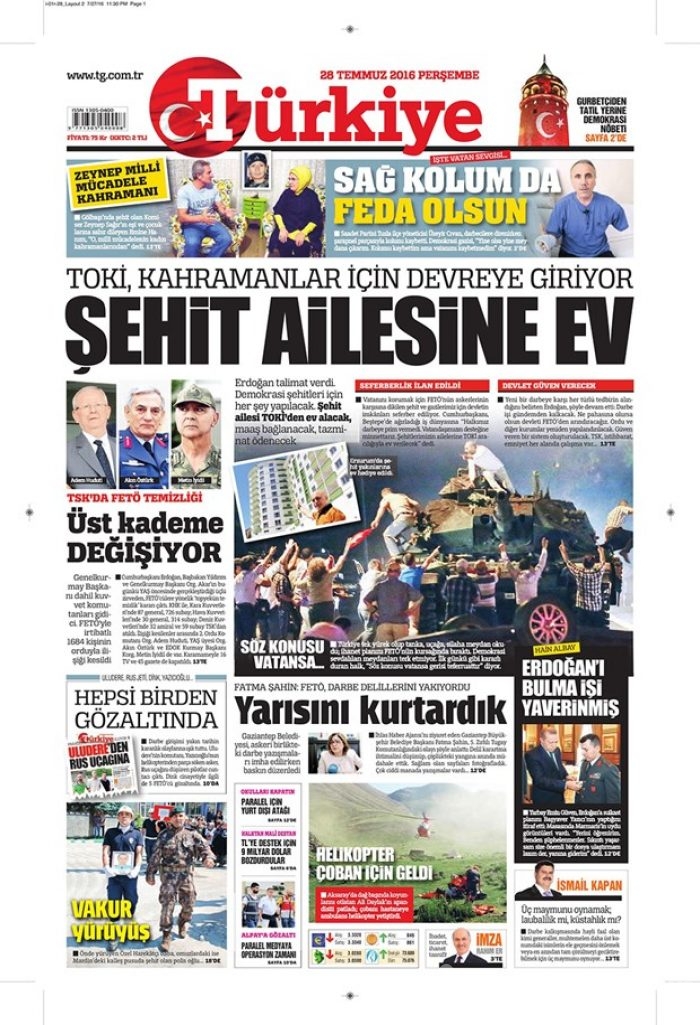 Günün gazete manşetleri 28 Temmuz 2016
