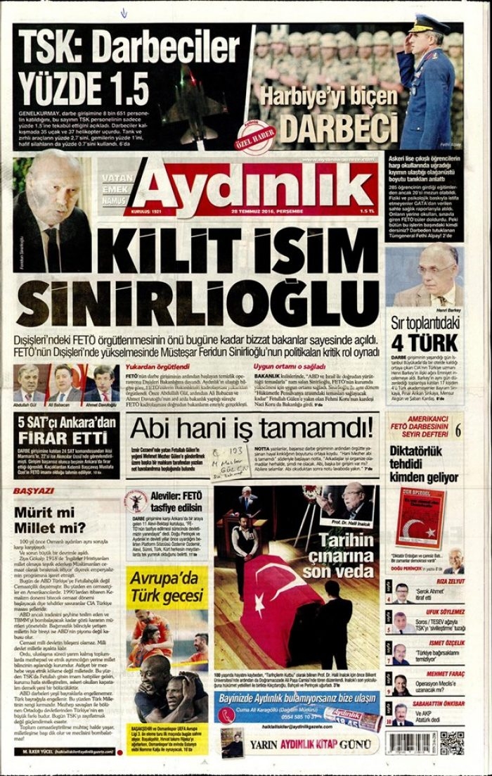 Günün gazete manşetleri 28 Temmuz 2016