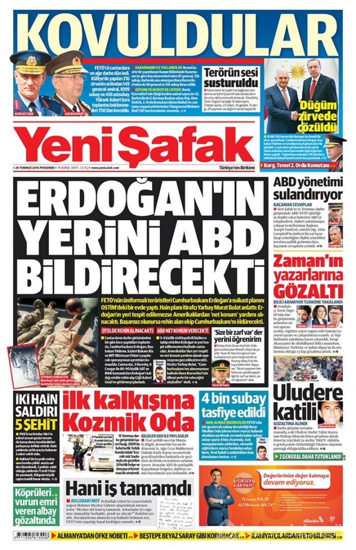 Günün gazete manşetleri 28 Temmuz 2016