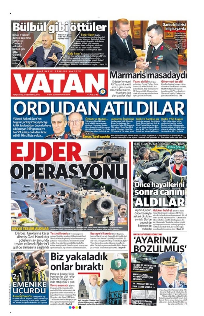Günün gazete manşetleri 28 Temmuz 2016