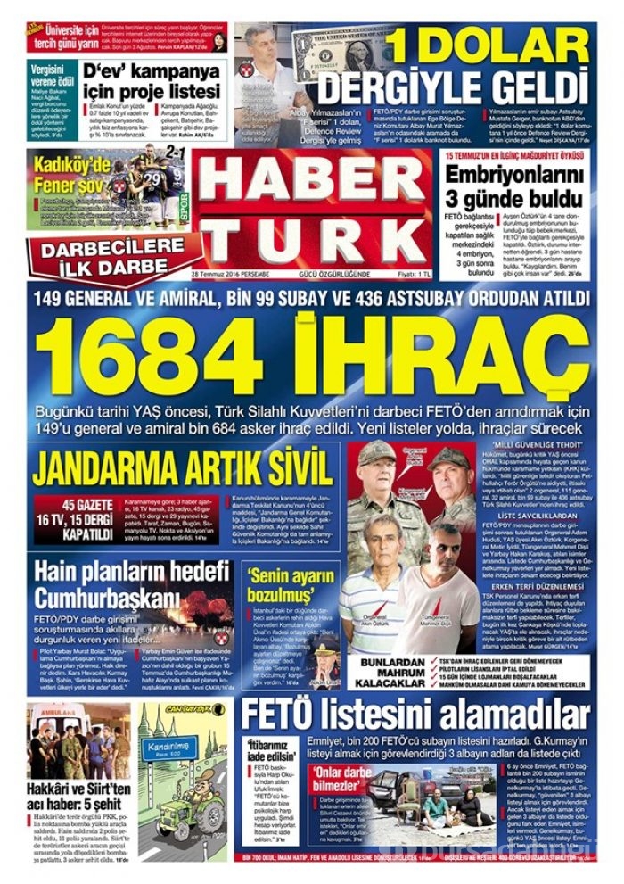 Günün gazete manşetleri 28 Temmuz 2016