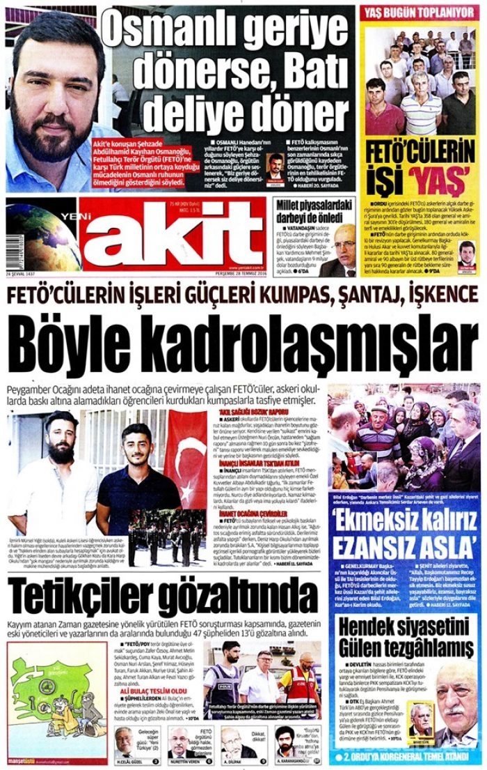 Günün gazete manşetleri 28 Temmuz 2016