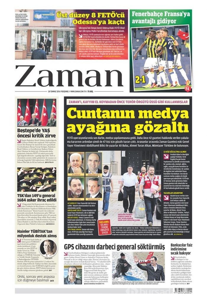 Günün gazete manşetleri 28 Temmuz 2016