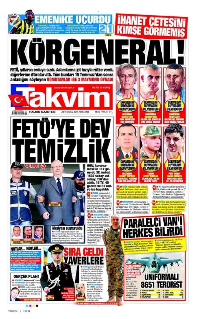 Günün gazete manşetleri 28 Temmuz 2016