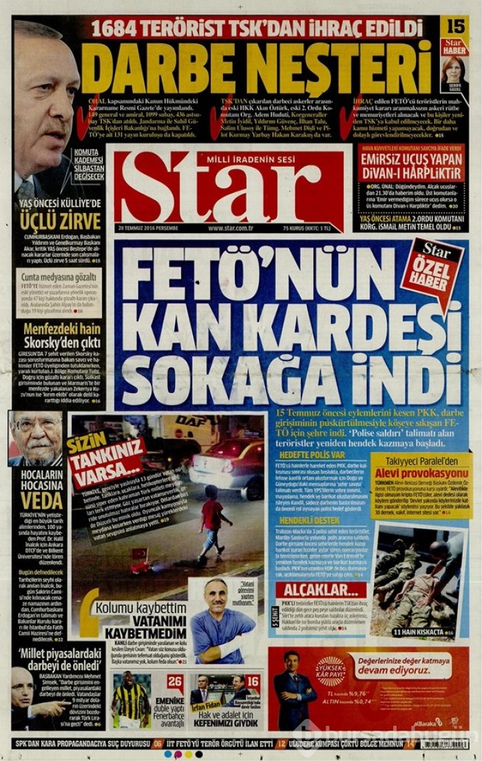 Günün gazete manşetleri 28 Temmuz 2016
