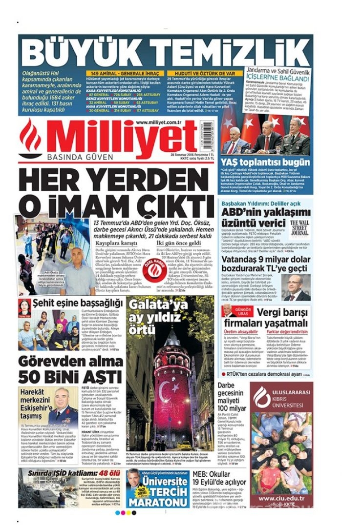 Günün gazete manşetleri 28 Temmuz 2016