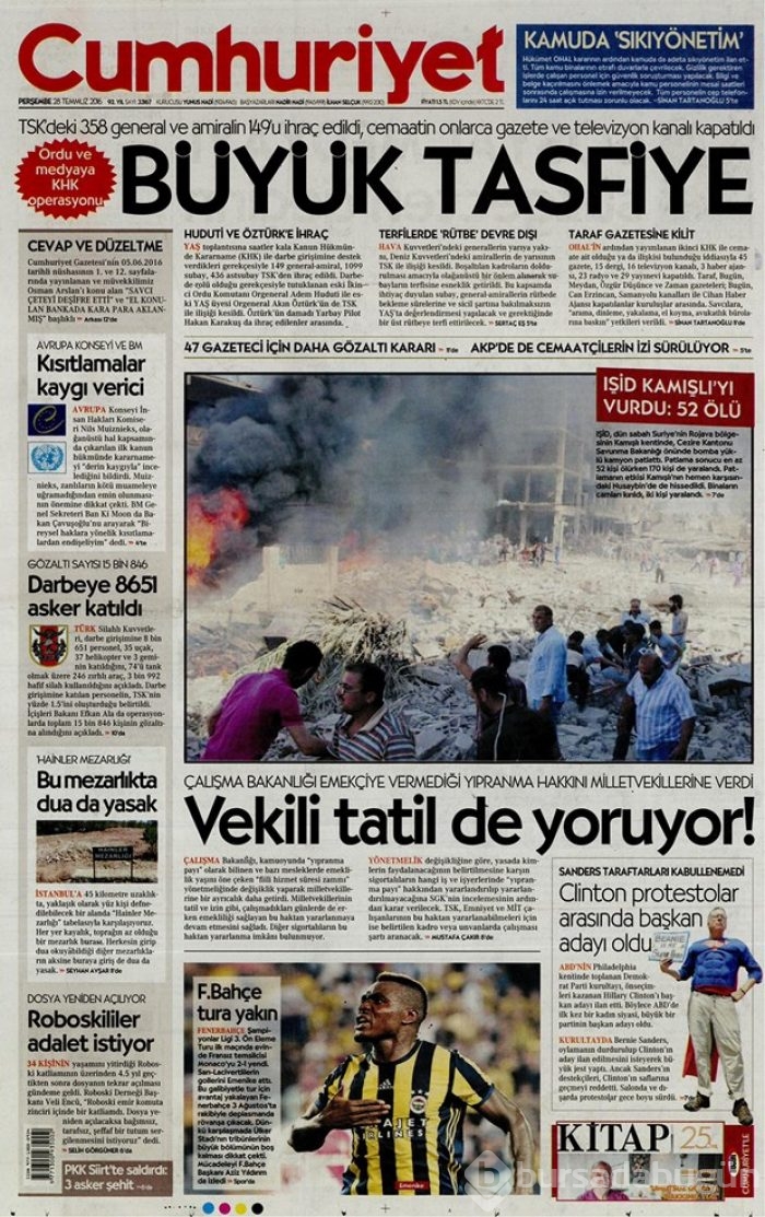Günün gazete manşetleri 28 Temmuz 2016