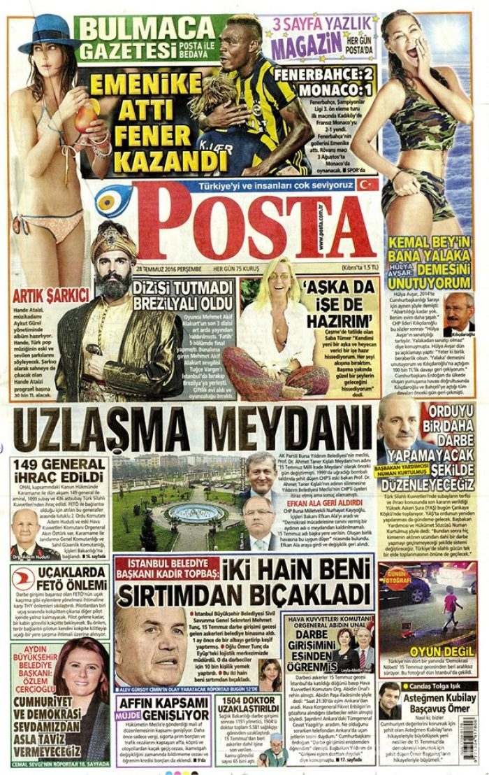 Günün gazete manşetleri 28 Temmuz 2016