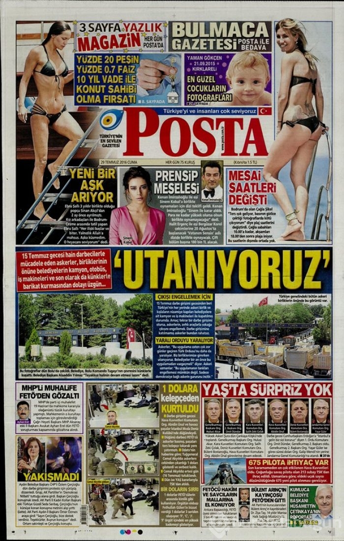 Günün gazete manşetleri 29 Temmuz 2016