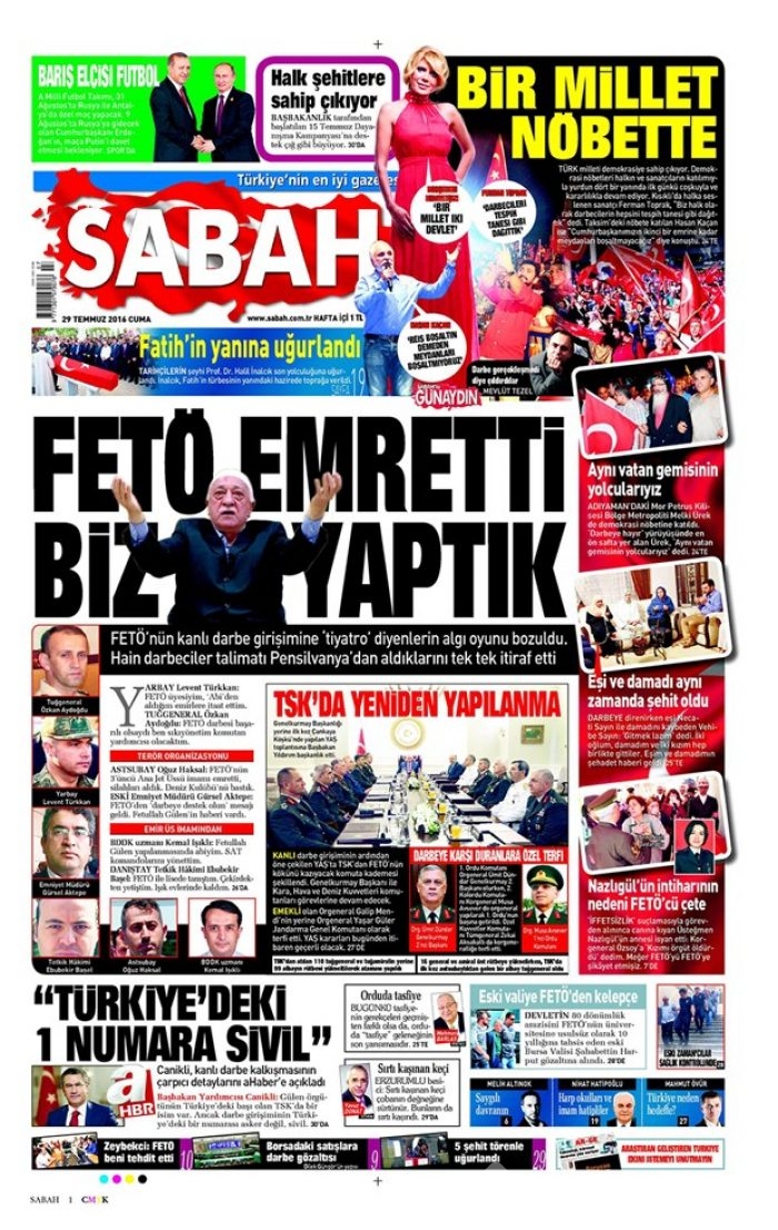 Günün gazete manşetleri 29 Temmuz 2016