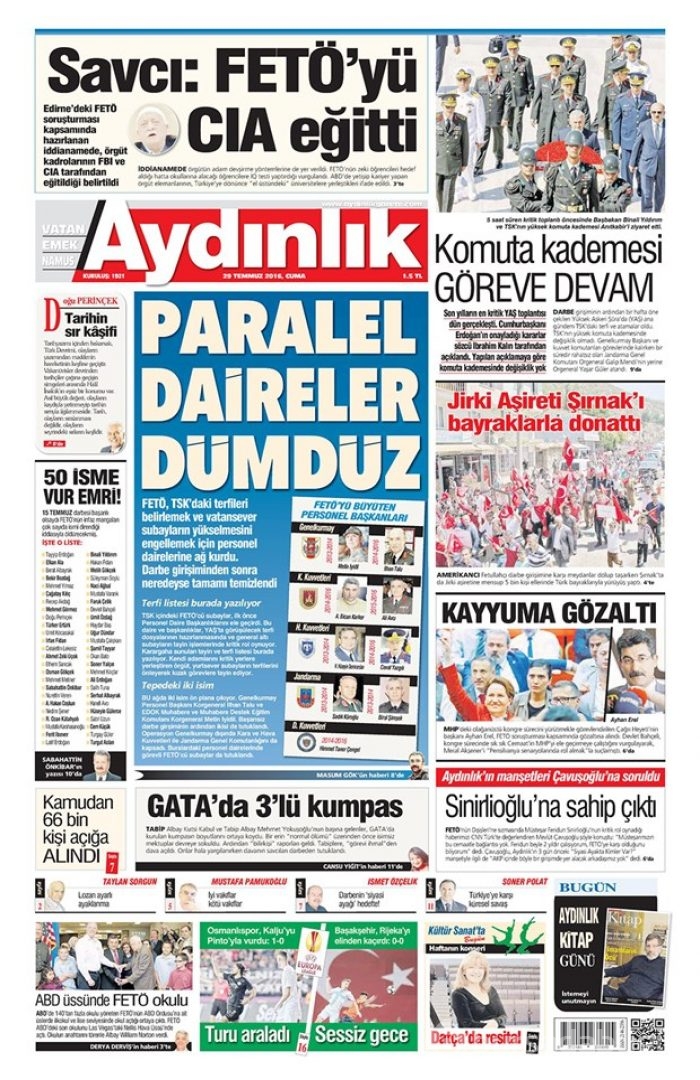 Günün gazete manşetleri 29 Temmuz 2016