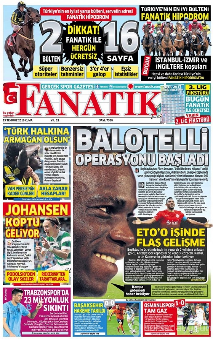 Günün gazete manşetleri 29 Temmuz 2016