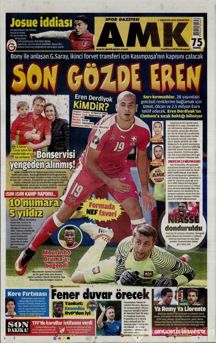 Günün gazete manşetleri 1 Ağustos 2016