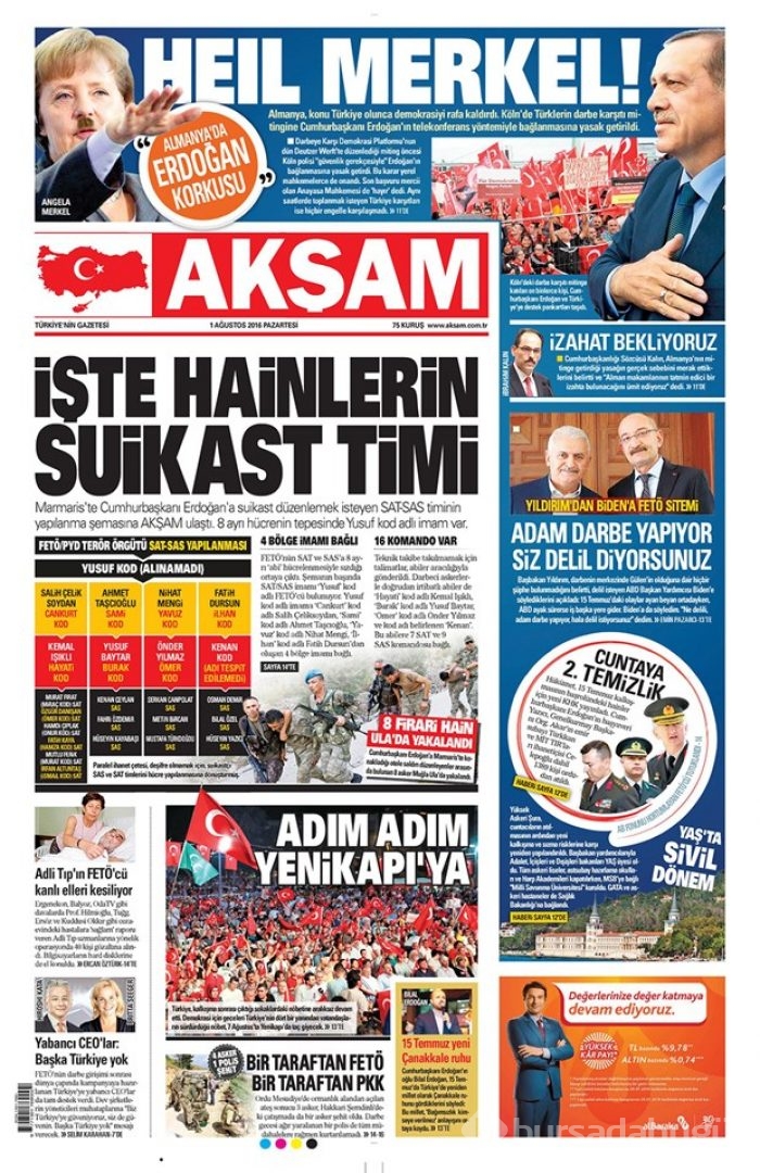 Günün gazete manşetleri 1 Ağustos 2016
