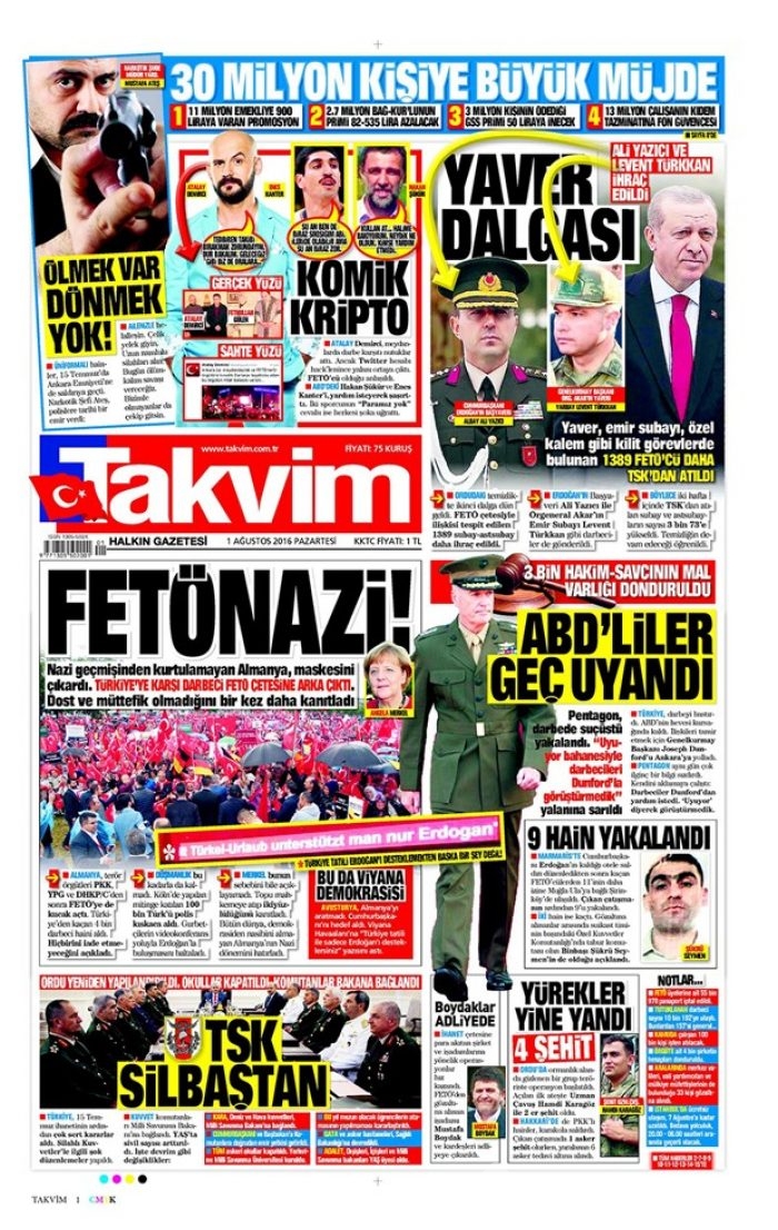 Günün gazete manşetleri 1 Ağustos 2016