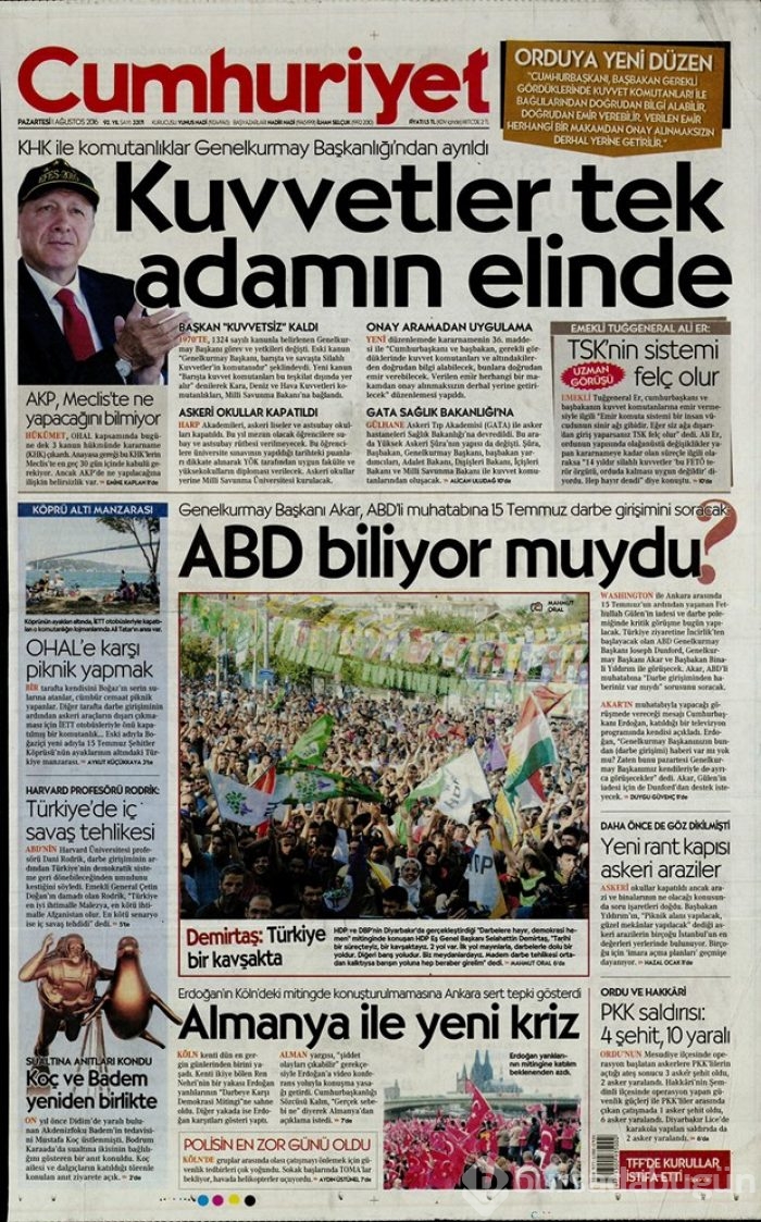 Günün gazete manşetleri 1 Ağustos 2016