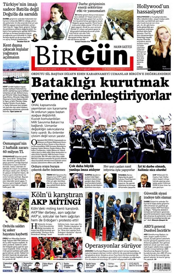 Günün gazete manşetleri 1 Ağustos 2016