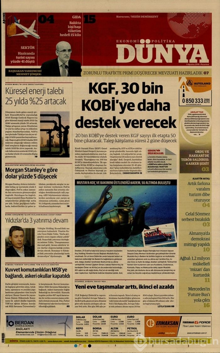 Günün gazete manşetleri 1 Ağustos 2016