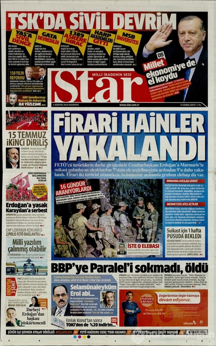 Günün gazete manşetleri 1 Ağustos 2016