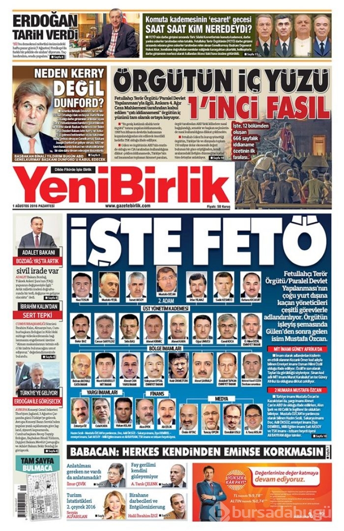 Günün gazete manşetleri 1 Ağustos 2016