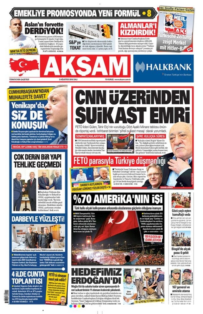 Günün gazete manşetleri 2 Ağustos 2016